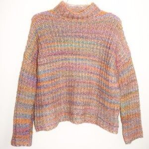 Marled Pastel Striped Turtleneck Sweater